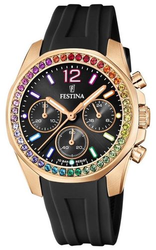 Ladies Rose-plt.Steel Chrono W/Rubber Strap Watch - Festina - Modalova