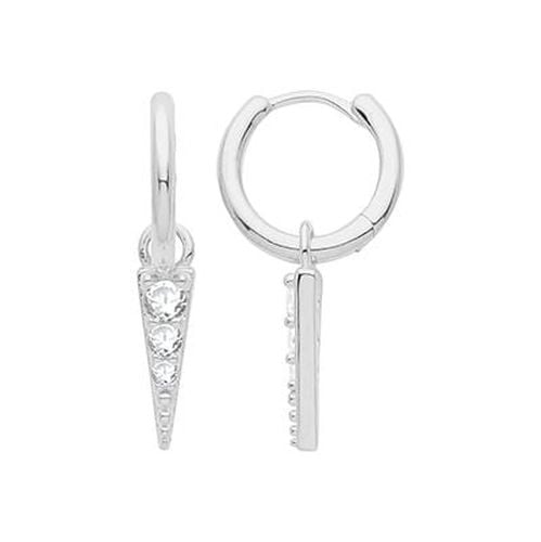 Silver Cubic Zirconia Spike Charm Hoop Jewellery - James Moore TH - Modalova