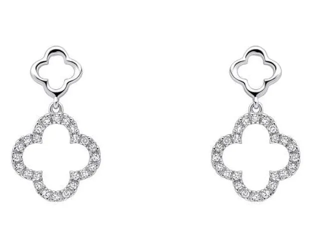 Diamond Quatrefoil Drop Earrings In 9ct Gold Jewellery - Elements Gold - Modalova