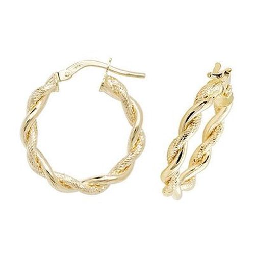 K Yellow Gold Texture Twist Hoop Earrings Jewellery - James Moore TH - Modalova