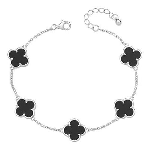 SILVER RHODIUM BLACK ONYX CLOVER LEAF Jewellery - James Moore TH - Modalova