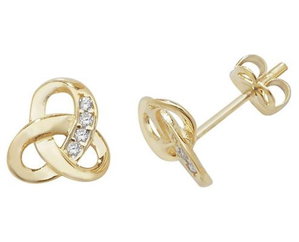 K Yellow Gold Cubic Zirconia Knot Stud Jewellery - James Moore TH - Modalova