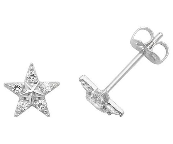 K White Gold Cubic Zirconia Star Stud Jewellery - James Moore TH - Modalova