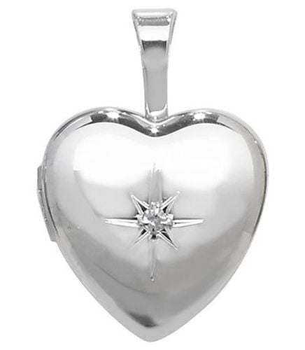 Silver 0.01ct Diamond Set Heart Shaped Locket Jewellery - James Moore TH - Modalova