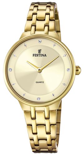 Ladies -Toned Dial W/CZ Set & Steel Watch - Festina - Modalova