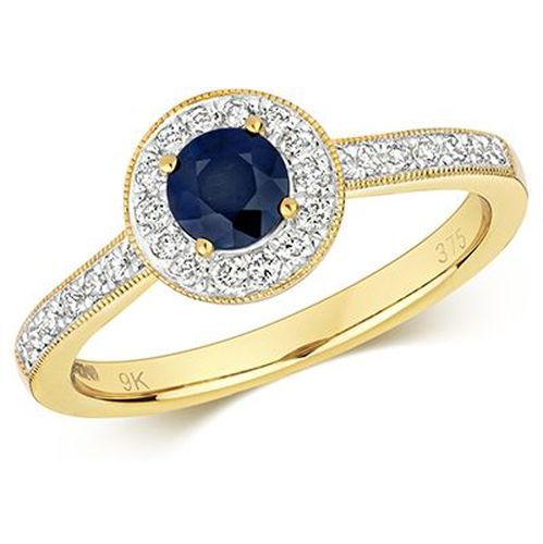 K Yellow Gold Round Sapphire Diamond Cluster Jewellery - James Moore TH - Modalova