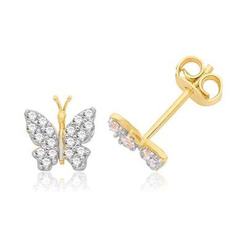 Ct Yellow Gold Cz Butterfly Stud Earrings Jewellery - James Moore TH - Modalova