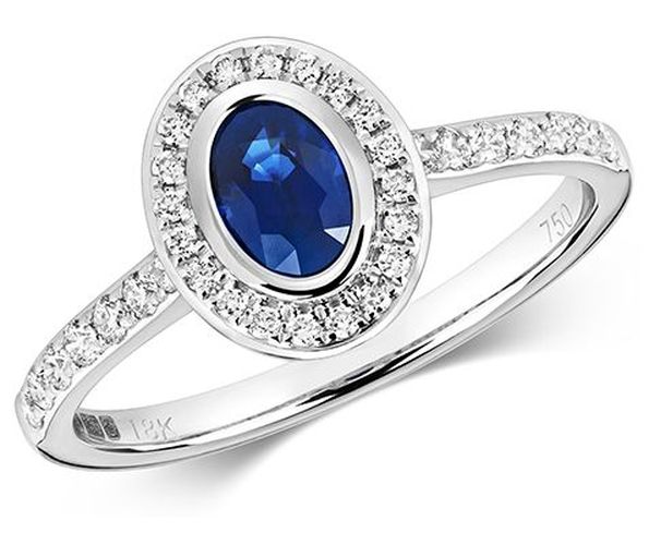 K White Gold Diamond Rubover Sapphire Ring Jewellery - James Moore TH - Modalova