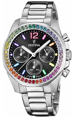 Ladies Rainbow Chrono W/CZ Sets & Steel Watch - Festina - Modalova