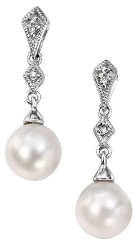 Ct Gold Diamond And Freshwater Pearl Jewellery - Elements Gold - Modalova