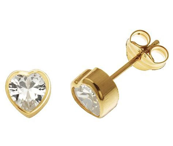 Ct Yellow Gold Cz Heart Bezel Studs ES235S Jewellery - James Moore TH - Modalova