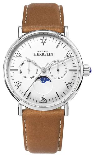 Montre Inspiration Moonphase Brown Leather Strap Watch - Herbelin - Modalova