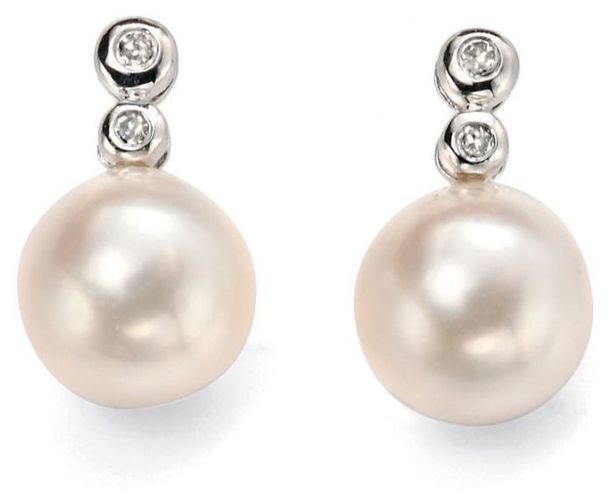 Ct Gold Diamond And Pearl Drop Jewellery - Elements Gold - Modalova