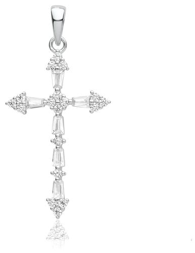 Silver Fancy Cubic Zirconia Cross Emerald Cut Jewellery - James Moore TH - Modalova