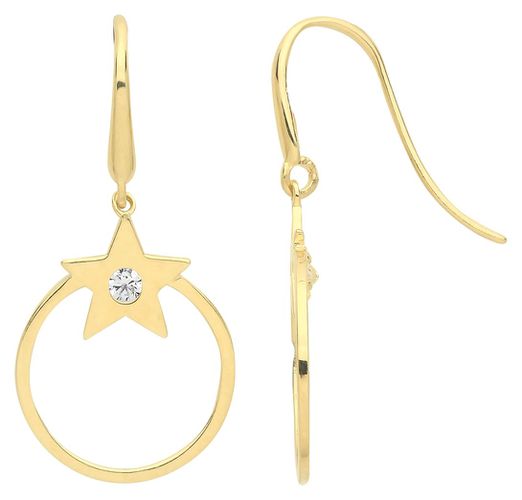 Ct Gold Star Cz Drop Hoop Earrings ER1160 Jewellery - James Moore TH - Modalova