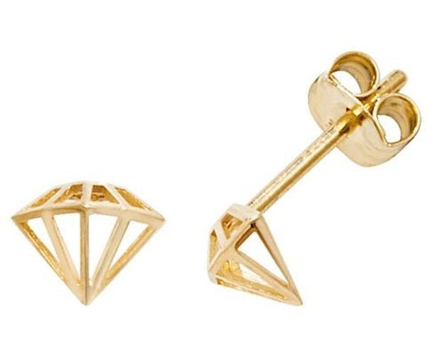 K Yellow Gold Diamond Shape Stud Earrings Jewellery - James Moore TH - Modalova