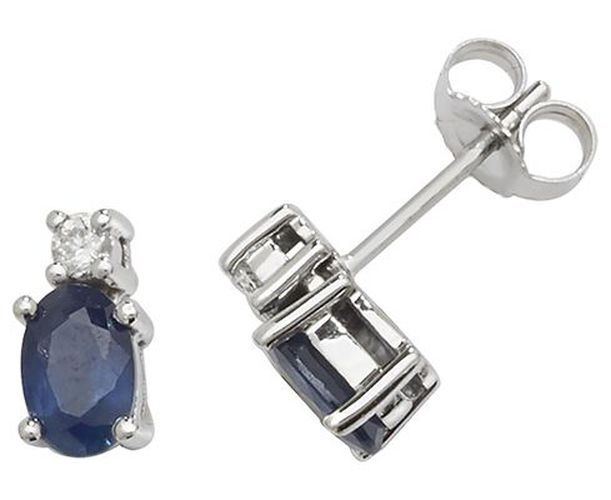 K White Gold Oval Sapphire Diamond Stud Jewellery - James Moore TH - Modalova