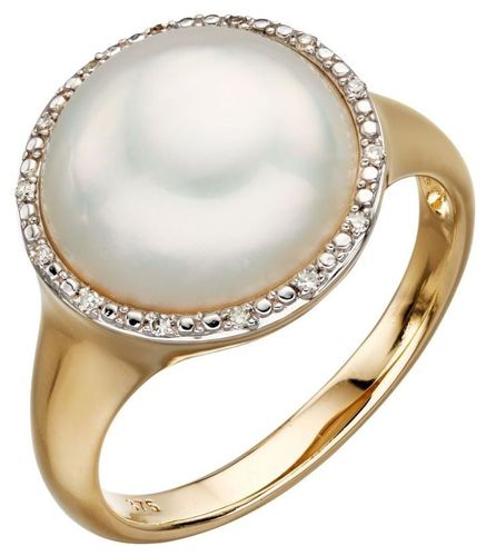 Ct Yellow Gold Pearl And Diamond Ring Size EU Jewellery - Elements Gold - Modalova