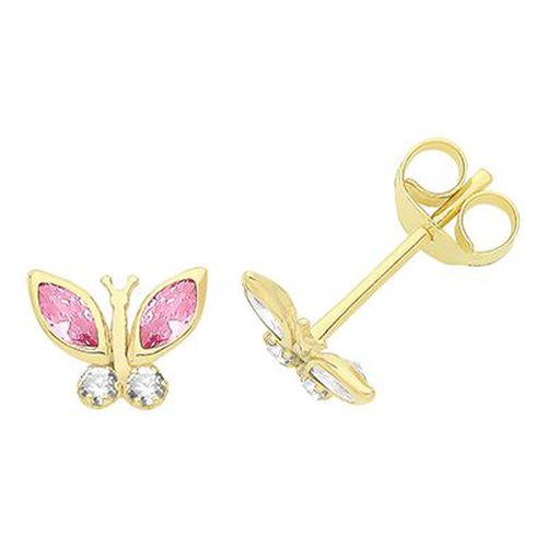 Ct Yellow Gold Pink/clear Cz Butterfly Stud Jewellery - James Moore TH - Modalova