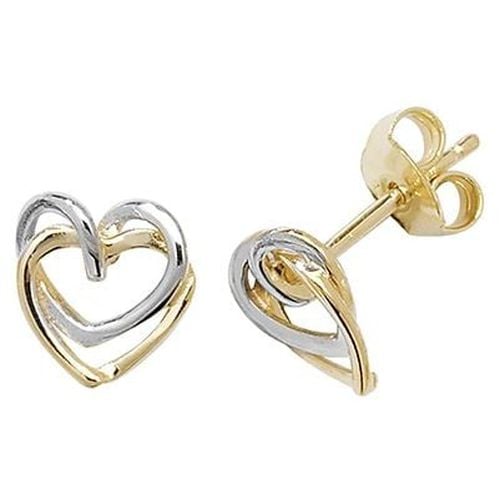 K Yellow and White Gold Heart Stud Earrings Jewellery - James Moore TH - Modalova