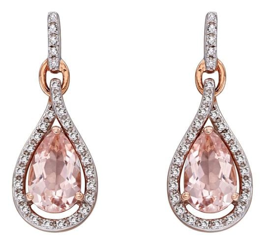 K Rose Gold Morganite And Diamond Teardrop Jewellery - Elements Gold - Modalova