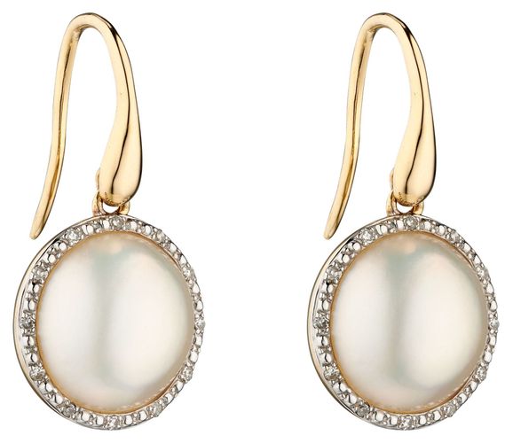 K Yellow Gold Diamond And Pearl Drop Earrings Jewellery - Elements Gold - Modalova