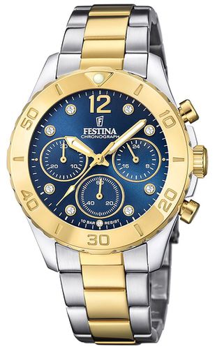 Ladies Two Tone Chrono W/Bracelet & CZ Sets Watch - Festina - Modalova