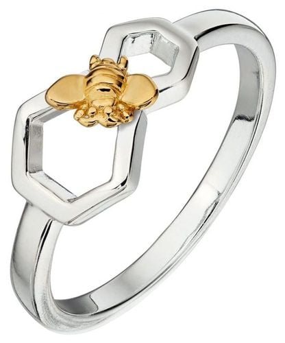 Silver Gold Plated Bee Honeycomb Ring R3673 Jewellery - Elements Silver - Modalova