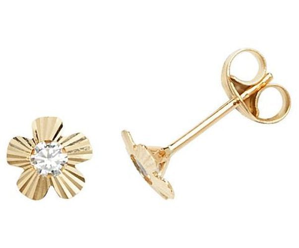 K Yellow Gold Cubic Zirconia Flower Stud Jewellery - James Moore TH - Modalova