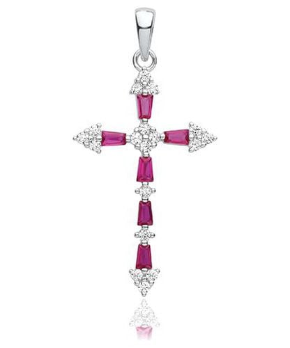 Silver Red And White Cz Cross G61131R Jewellery - James Moore TH - Modalova