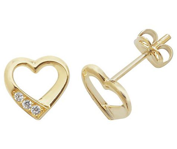 Ct Yellow Gold Cz Open Heart Stud Earring Jewellery - James Moore TH - Modalova