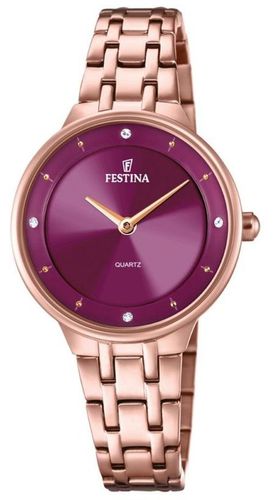 Ladies Rose-pltd. W/CZ Set & Steel Bracelet Watch - Festina - Modalova