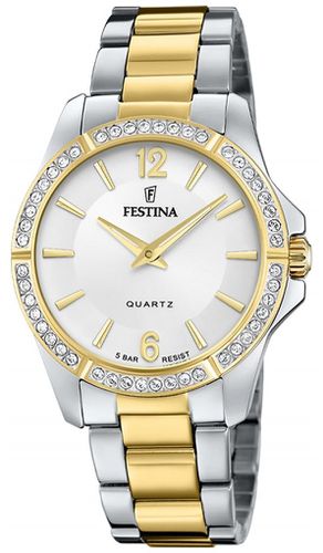 Ladies Two Tone W/CZ Set & Steel Bracelet Watch - Festina - Modalova