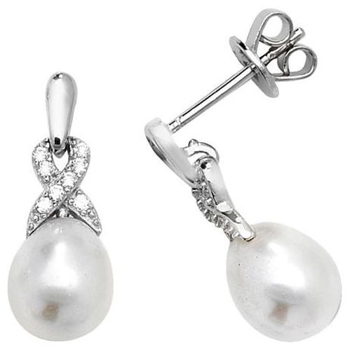 SILVER CZ & PEARL RH PLATED DROP EARRINGS Jewellery - James Moore TH - Modalova