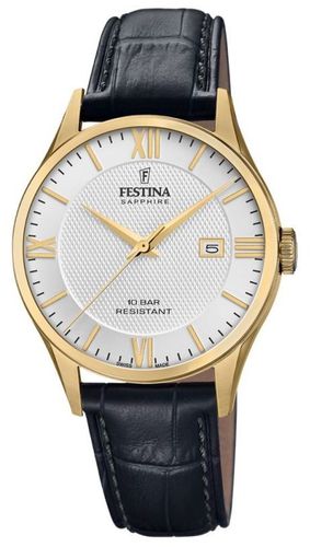 Men's Swiss Made | Black Leather Strap | Silver Watch - Festina - Modalova