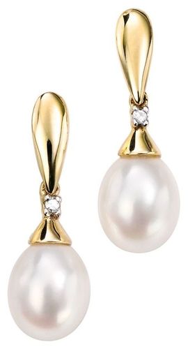 K Yellow Gold Diamond Pearl Drop Earrings Jewellery - Elements Gold - Modalova