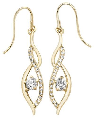 K Yellow Gold Cubic Zirconia Drop Earrings Jewellery - James Moore TH - Modalova