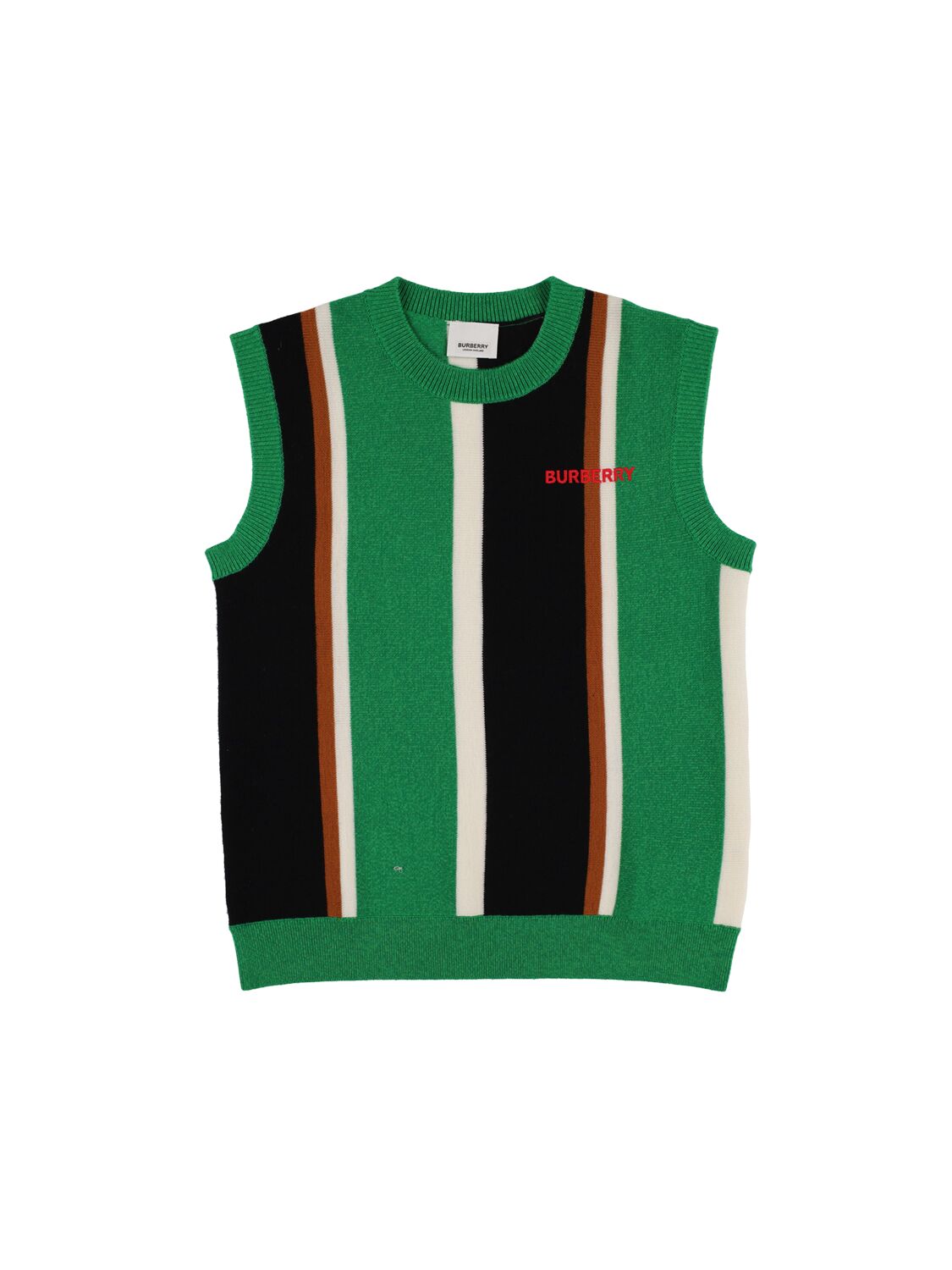 Striped Wool & Cashmere Knit Vest W/logo - BURBERRY - Modalova