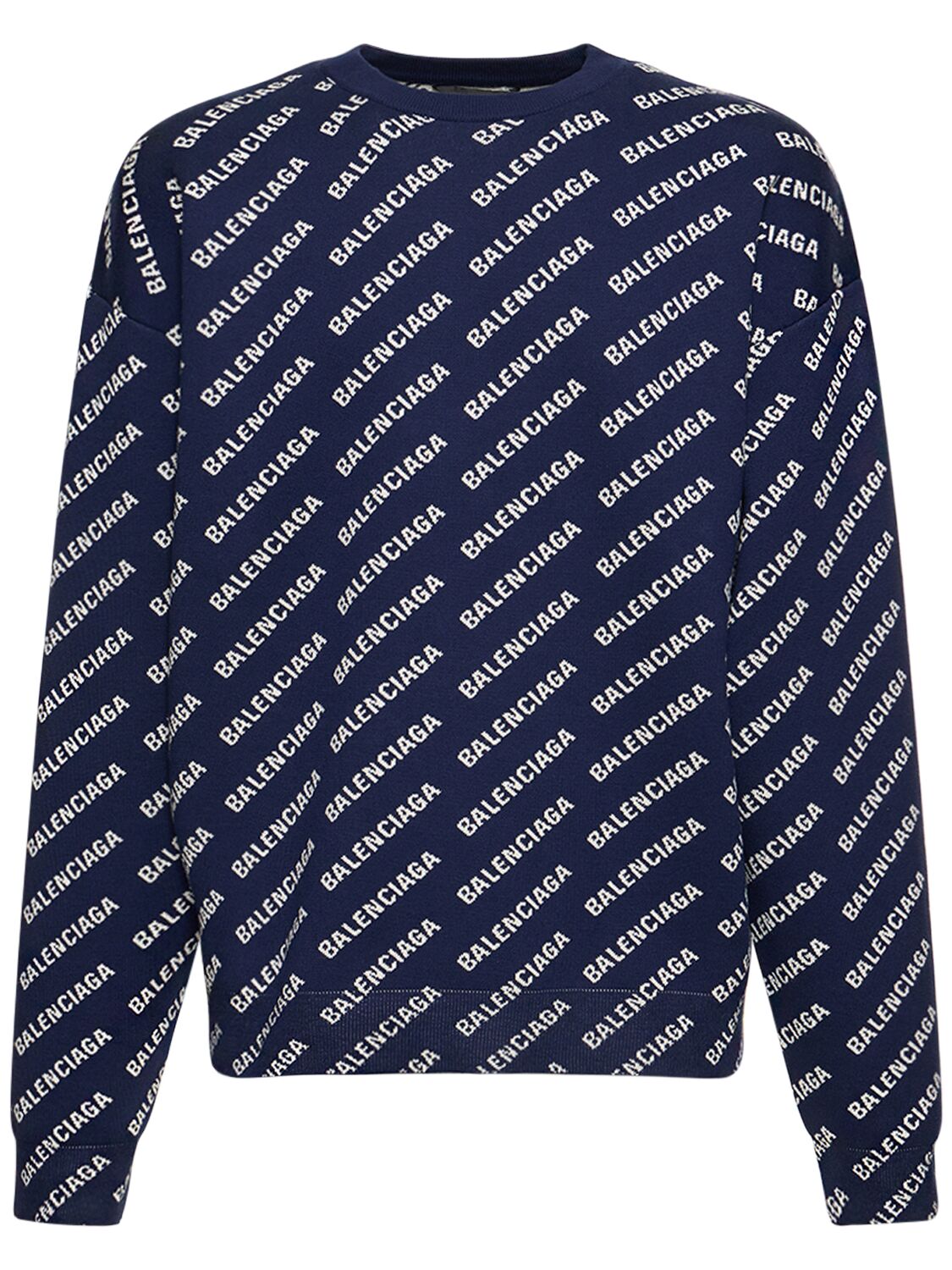 All-over Logo Cotton Blend Sweater - BALENCIAGA - Modalova