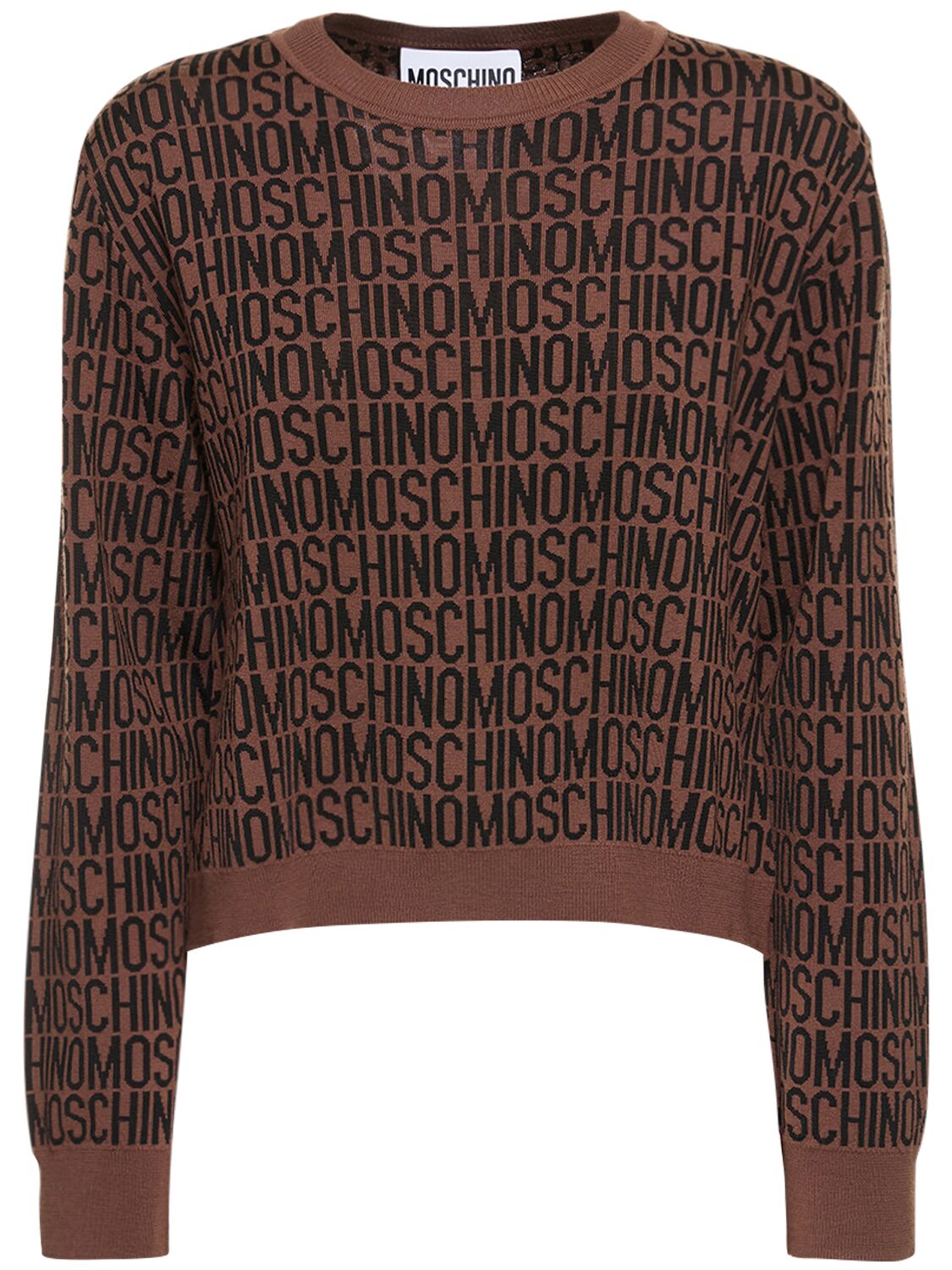 Logo Jacquard Knit Wool Blend Sweater - MOSCHINO - Modalova