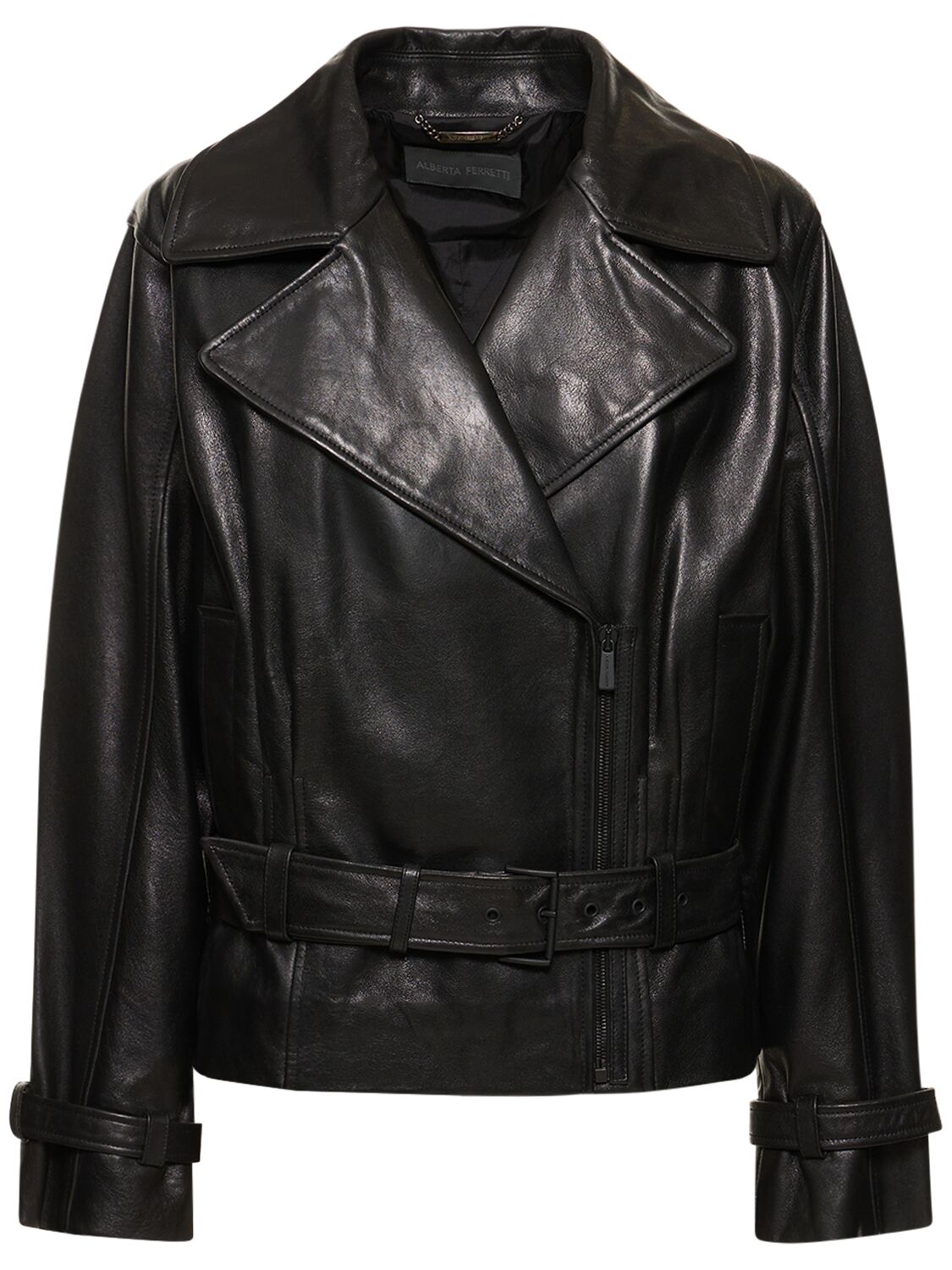 Oversized Leather Biker Jacket - ALBERTA FERRETTI - Modalova
