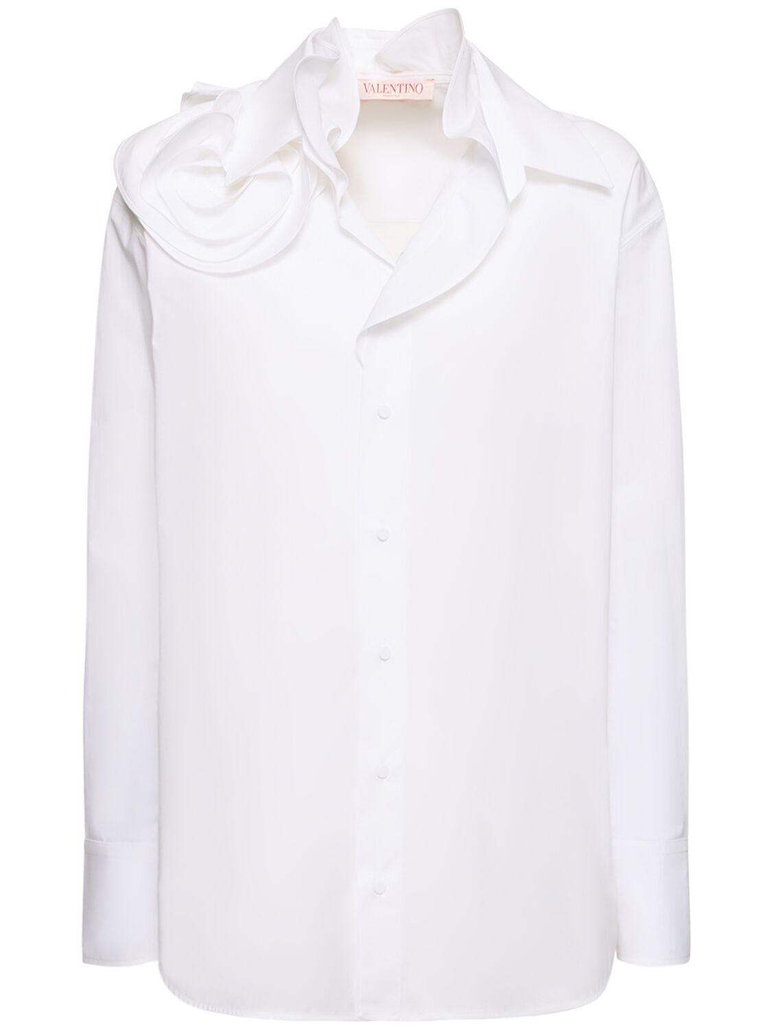 Cotton Poplin Rose Detail Shirt - VALENTINO - Modalova