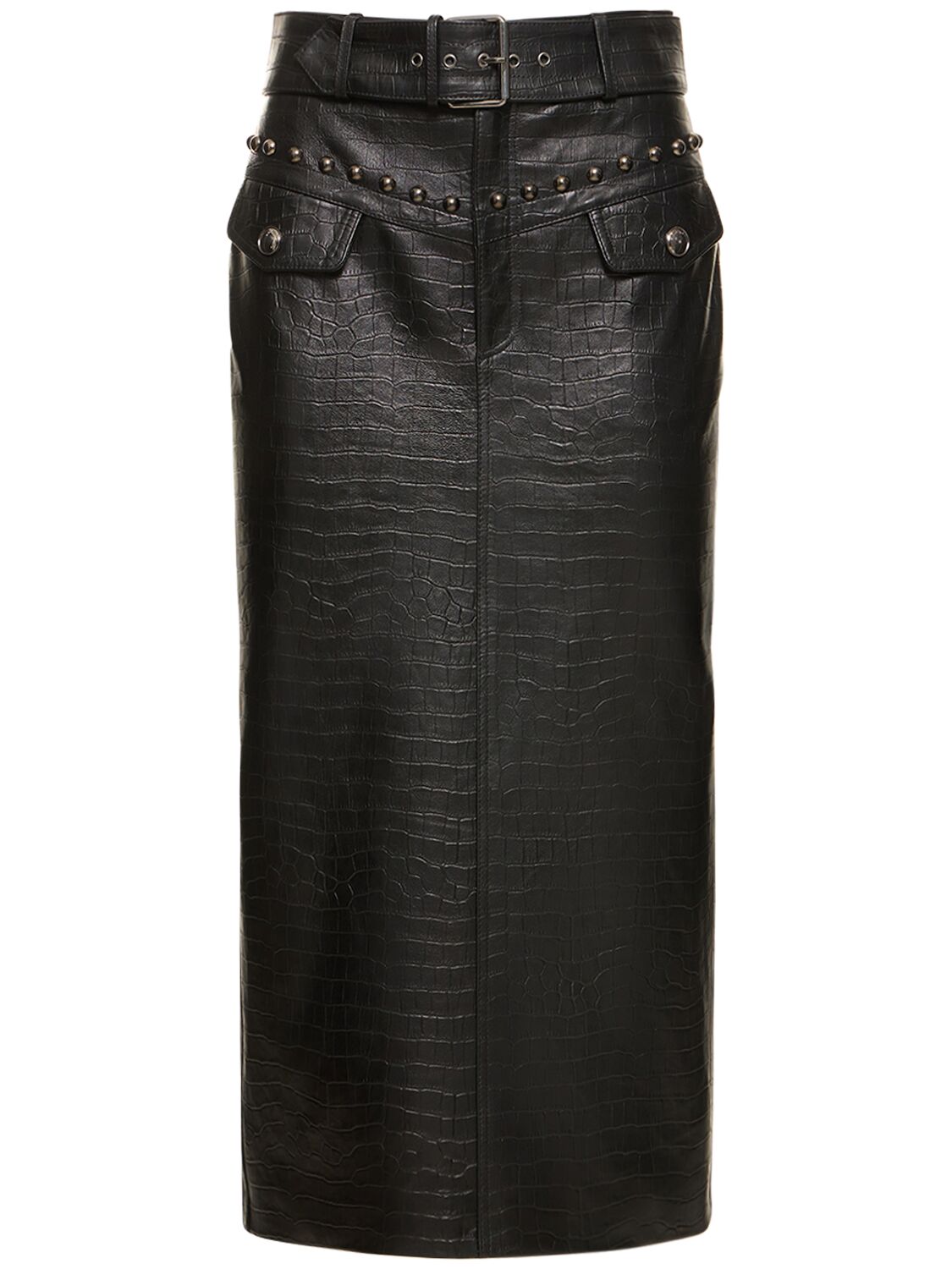 Croco Print Leather Midi Skirt W/ Studs - ALESSANDRA RICH - Modalova