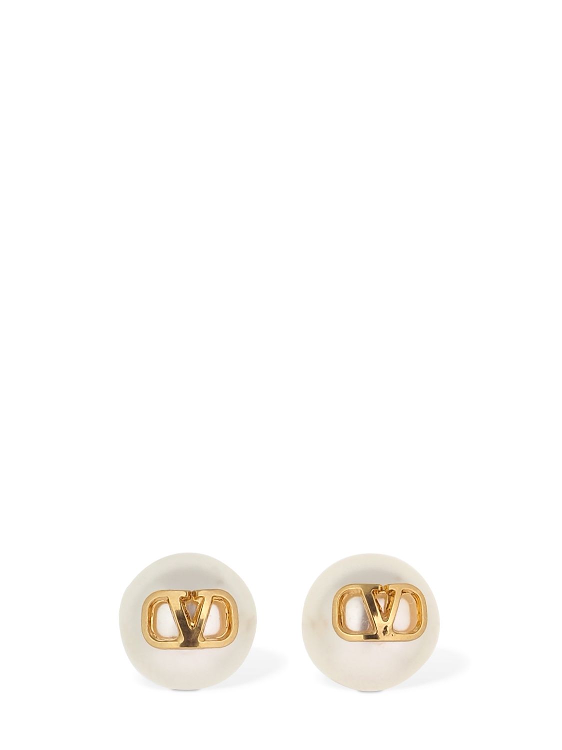 V Logo & Faux Pearl Stud Earrings - VALENTINO GARAVANI - Modalova