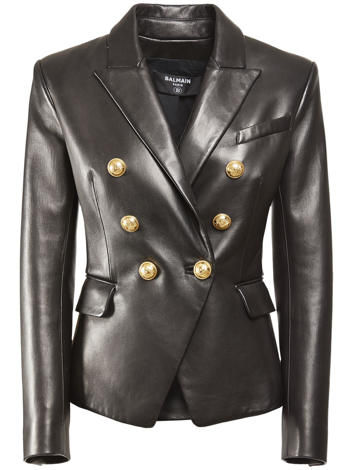 Double Breasted Leather Jacket - BALMAIN - Modalova