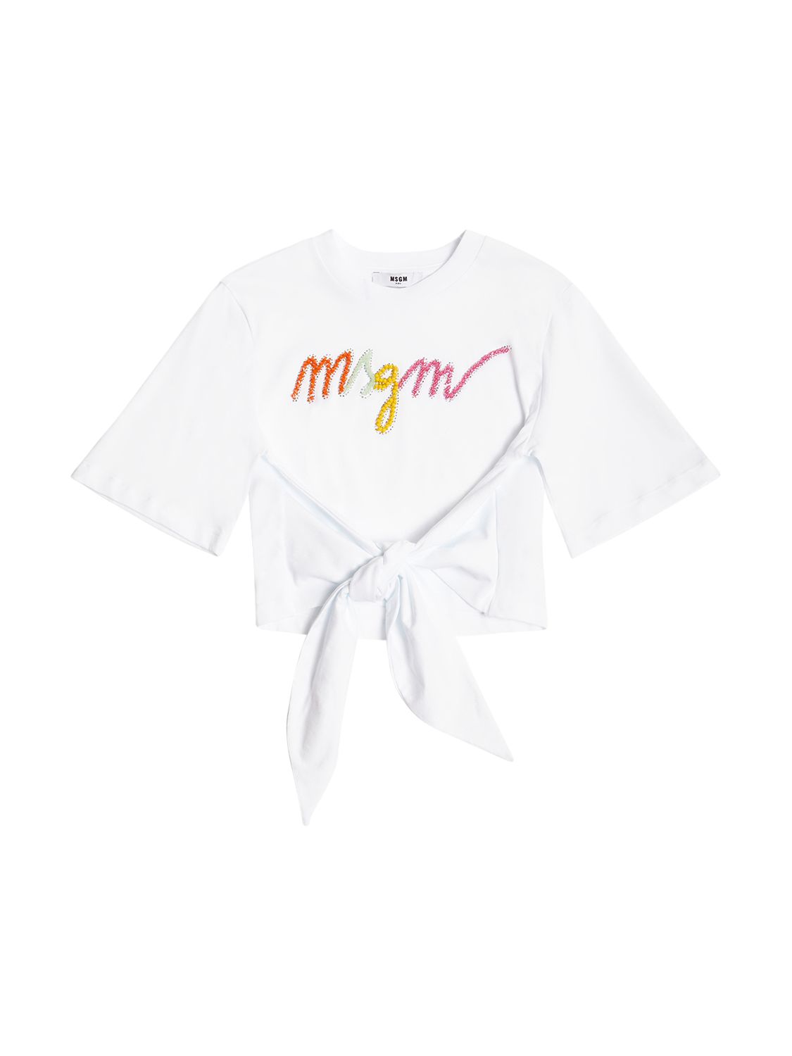 T-shirt Cropped In Jersey Di Cotone / Nodo - MSGM - Modalova