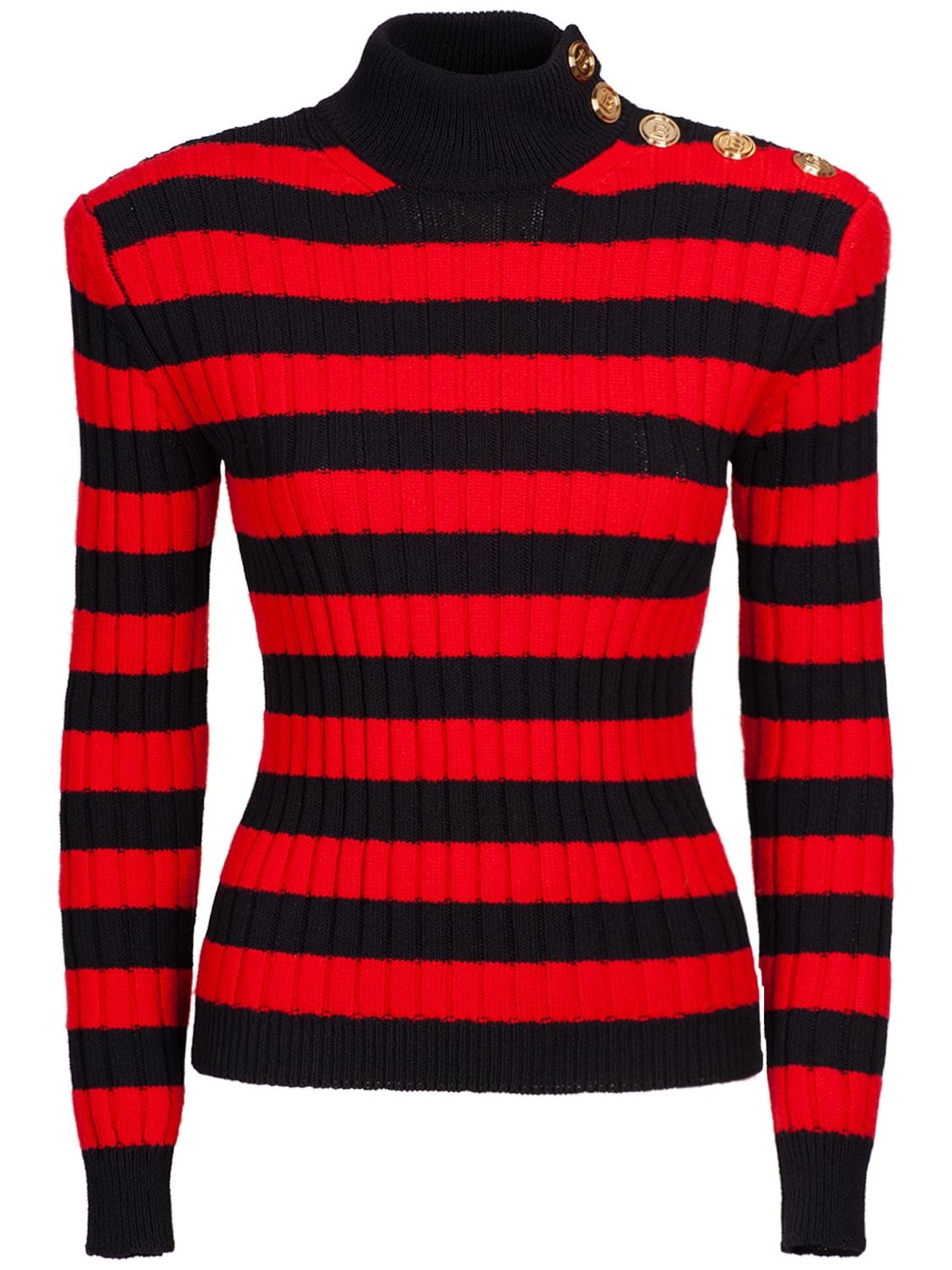 Wool Blend Knit Striped Sweater - BALMAIN - Modalova