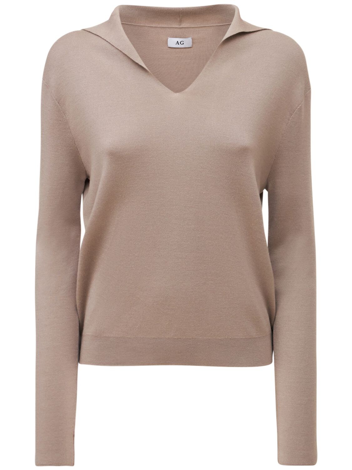 Wool & Silk Polo V Neck Sweater - AG - Modalova