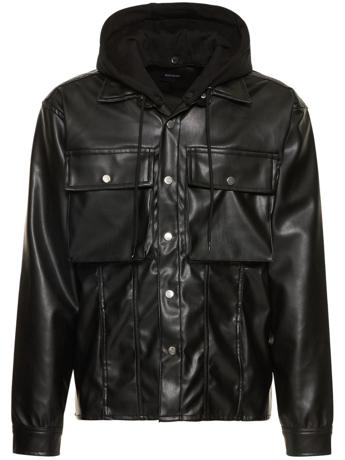 Faux Leather Jacket W/detachable Hood - BOMBER - Modalova