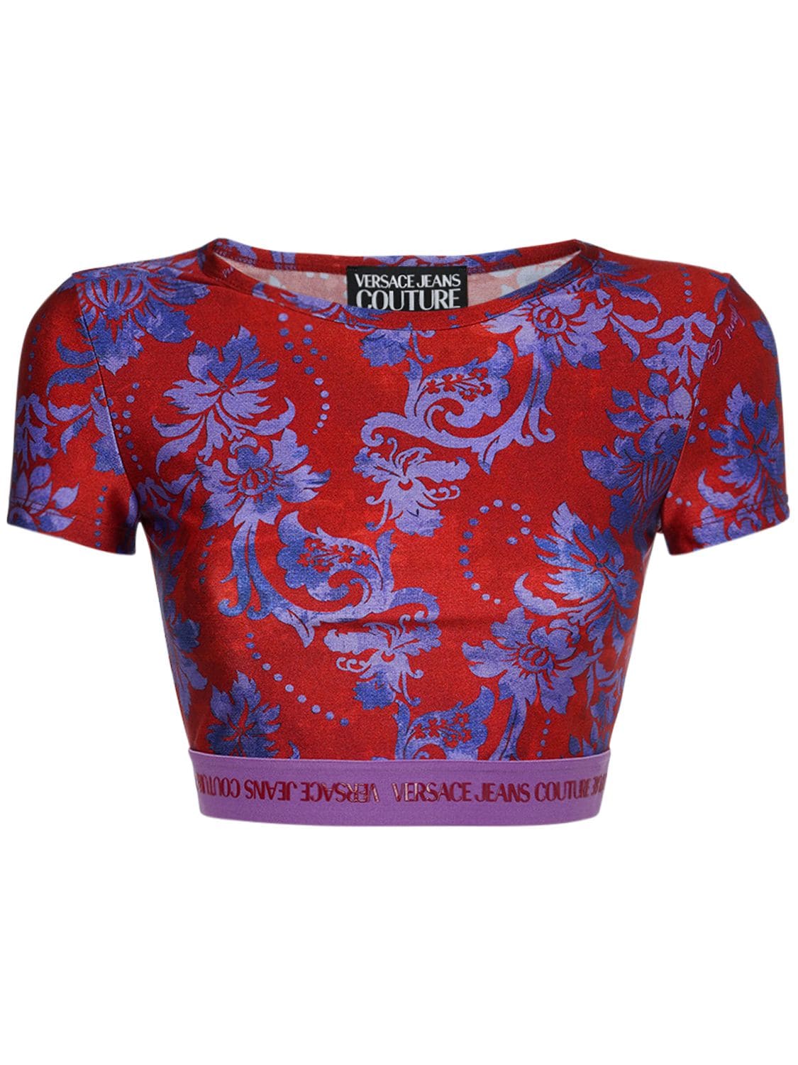 T-shirt Cropped In Lycra Stampata - VERSACE JEANS COUTURE - Modalova